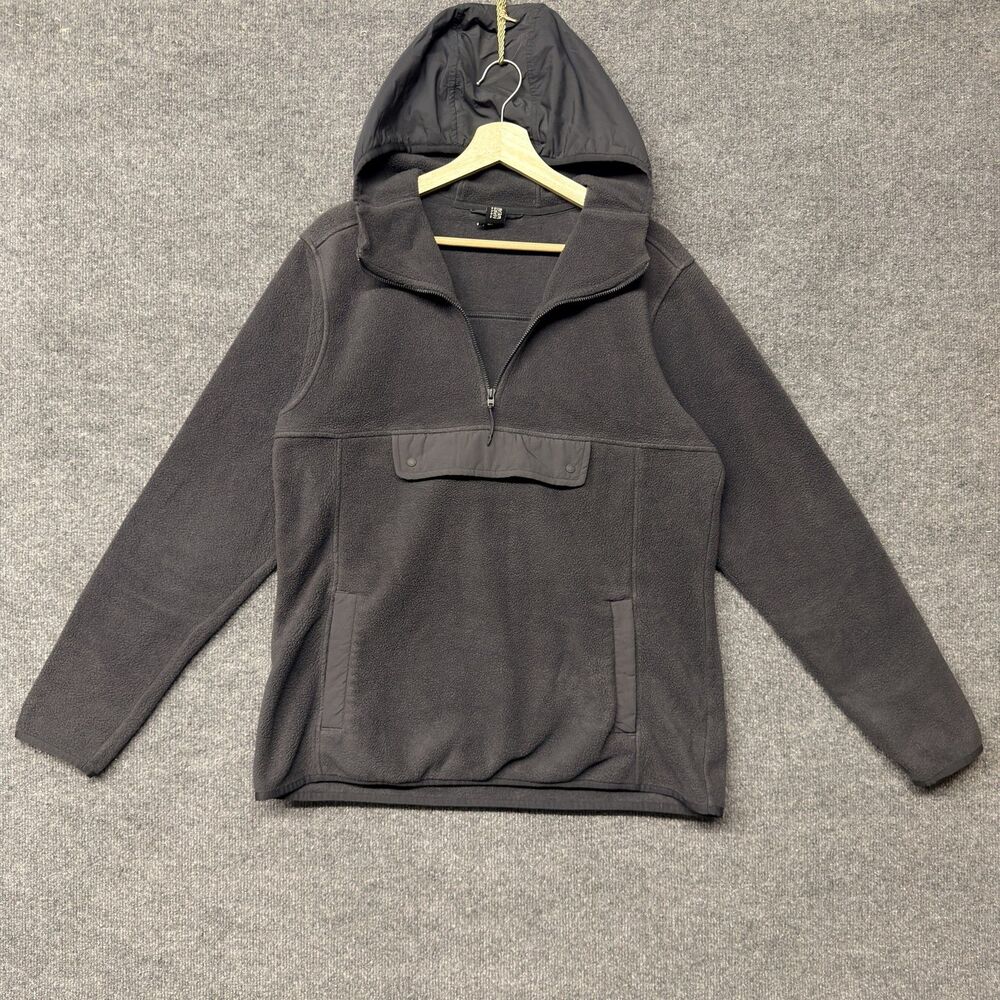 Mountain Hardwear Hoodie Men M Gray Fleece 1/2 Zip Hooded Pullover Hiking Nature